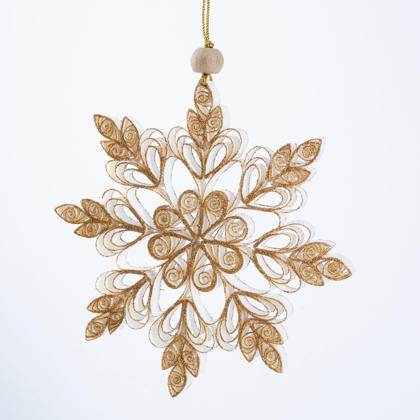 Quilling Snowflake "Frostine" gold glitter - 6 inch Ø | Christmas / Winter