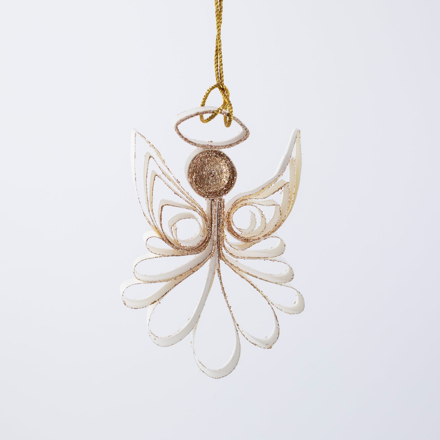 Quilling Angel "Melek" white with gold glitter - 4 inch Ø | Christmas / Winter
