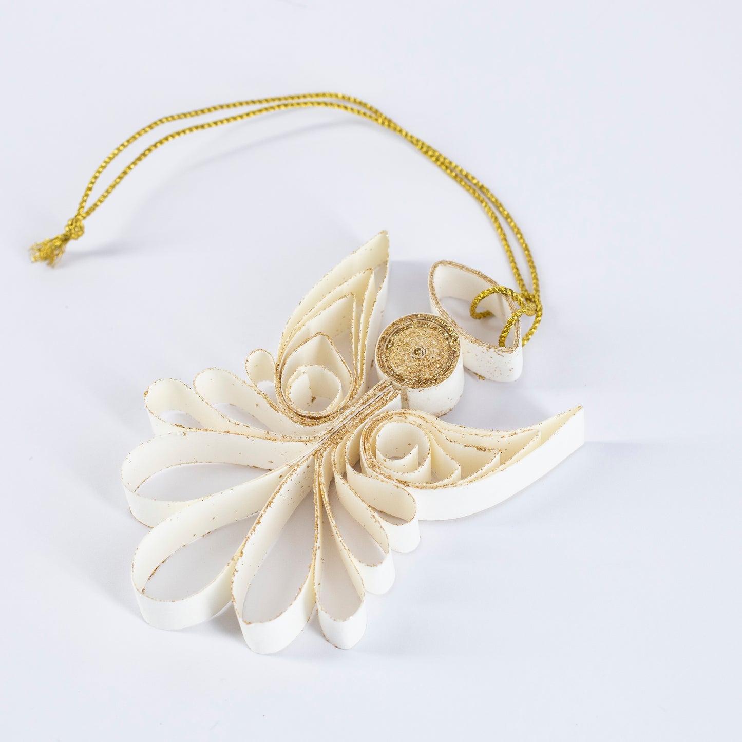 Quilling Angel "Melek" white with gold glitter - 4 inch Ø | Christmas / Winter