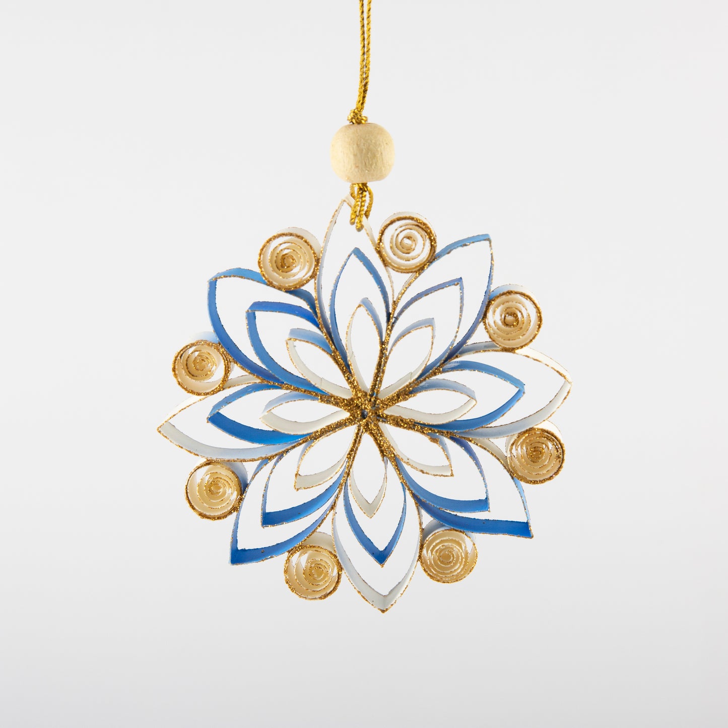 Quilling Snowflake "Neve" white/ azure blue - 4 inch Ø | Christmas / Winter