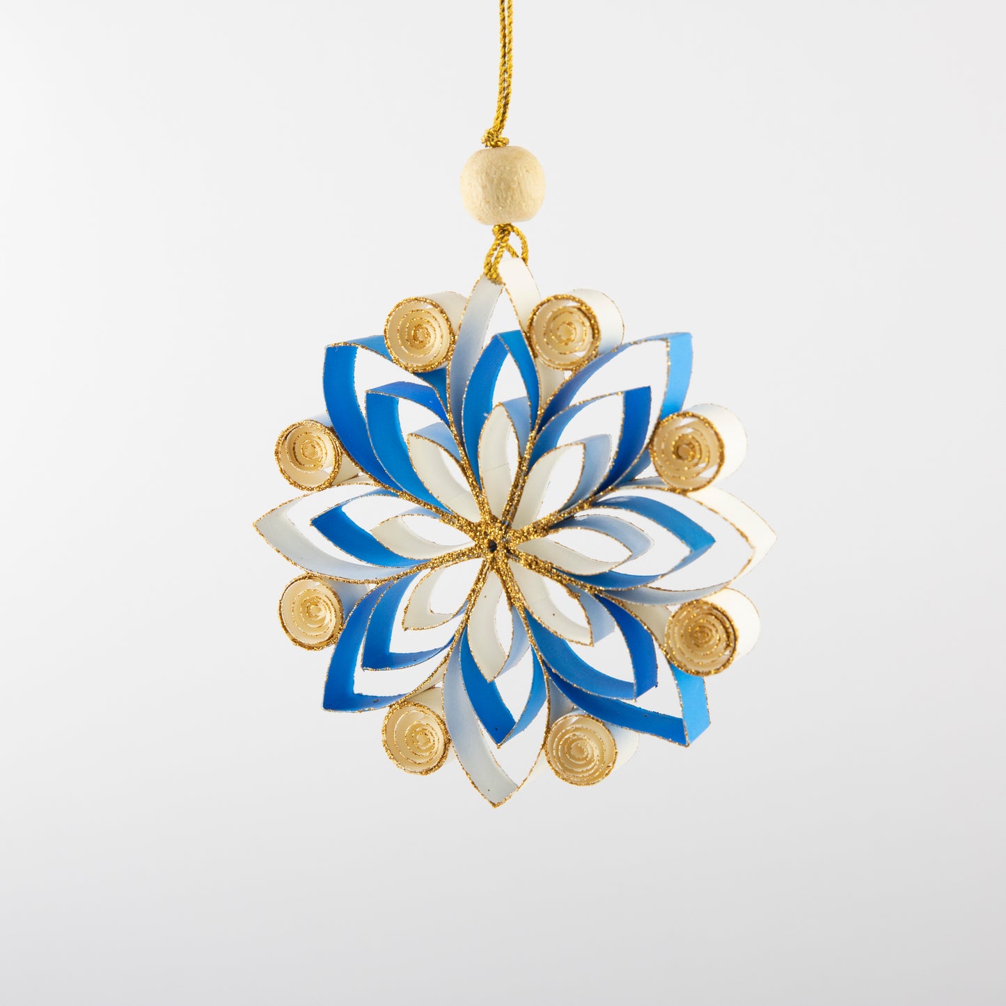 Quilling Snowflake "Neve" white/ azure blue - 4 inch Ø | Christmas / Winter