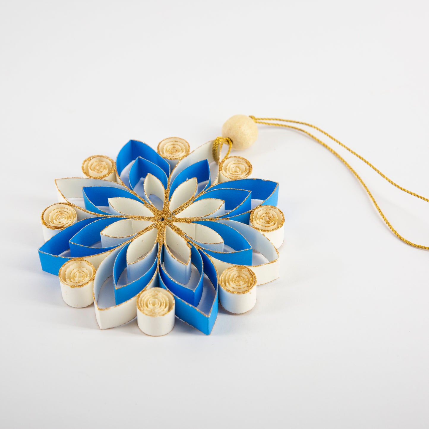 Quilling Snowflake "Neve" white/ azure blue - 4 inch Ø | Christmas / Winter