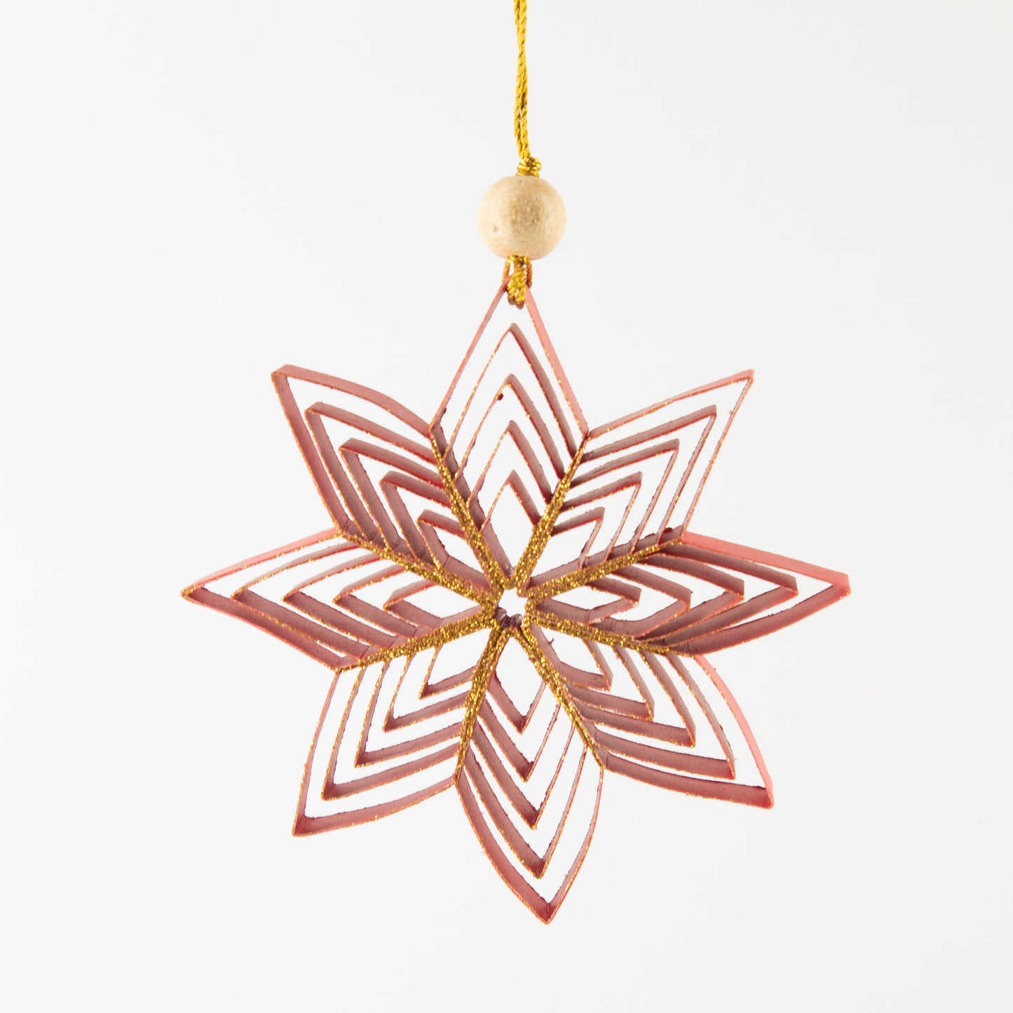 Quilling Snowflake "Inanna" red with gold glitter - 4 inch Ø | Christmas / Winter