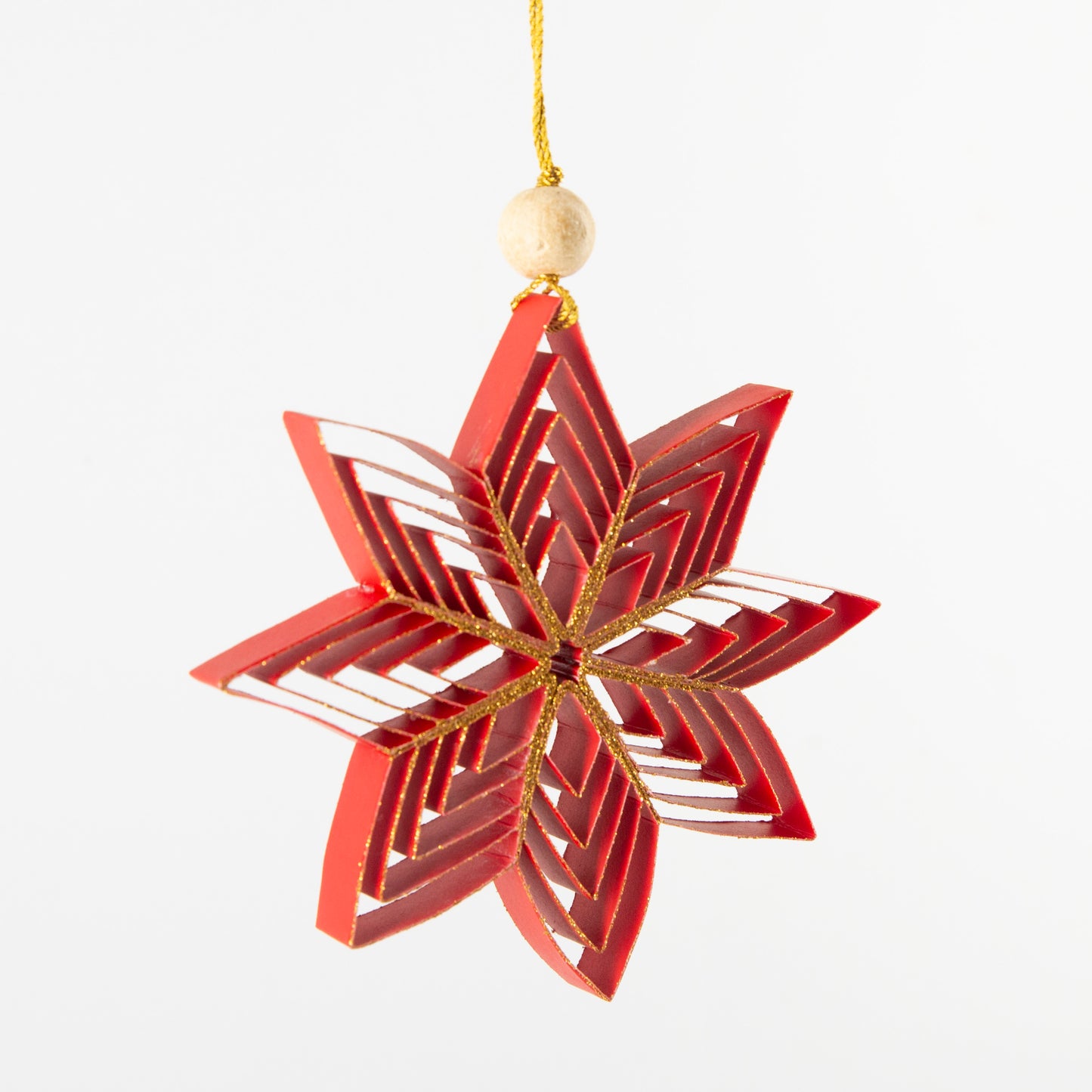 Quilling Snowflake "Inanna" red with gold glitter - 4 inch Ø | Christmas / Winter
