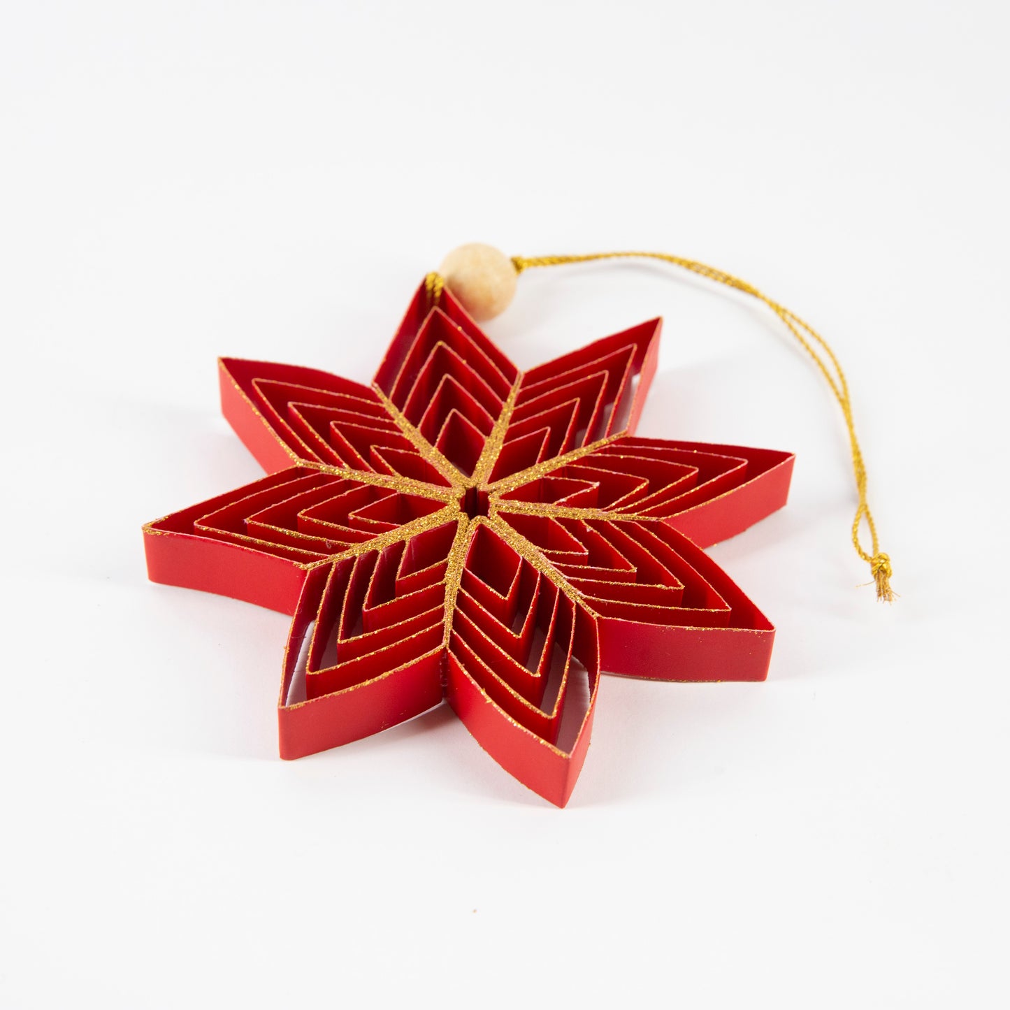 Quilling Snowflake "Inanna" red with gold glitter - 4 inch Ø | Christmas / Winter
