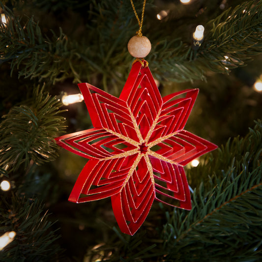 Quilling Snowflake "Inanna" red with gold glitter - 4 inch Ø | Christmas / Winter