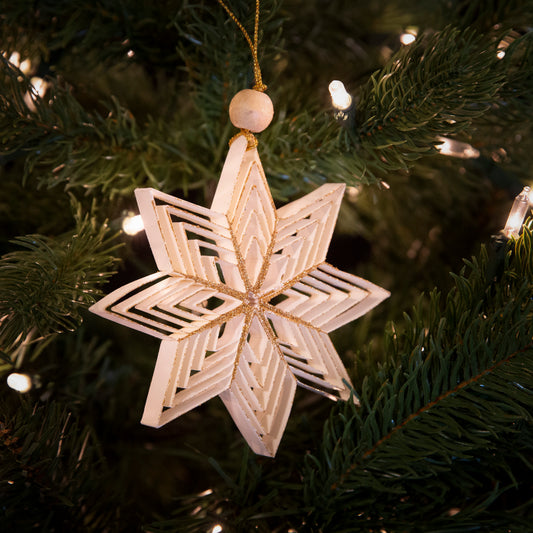 Quilling Snowflake "Inanna" white with gold glitter - 4 inch Ø | Christmas / Winter