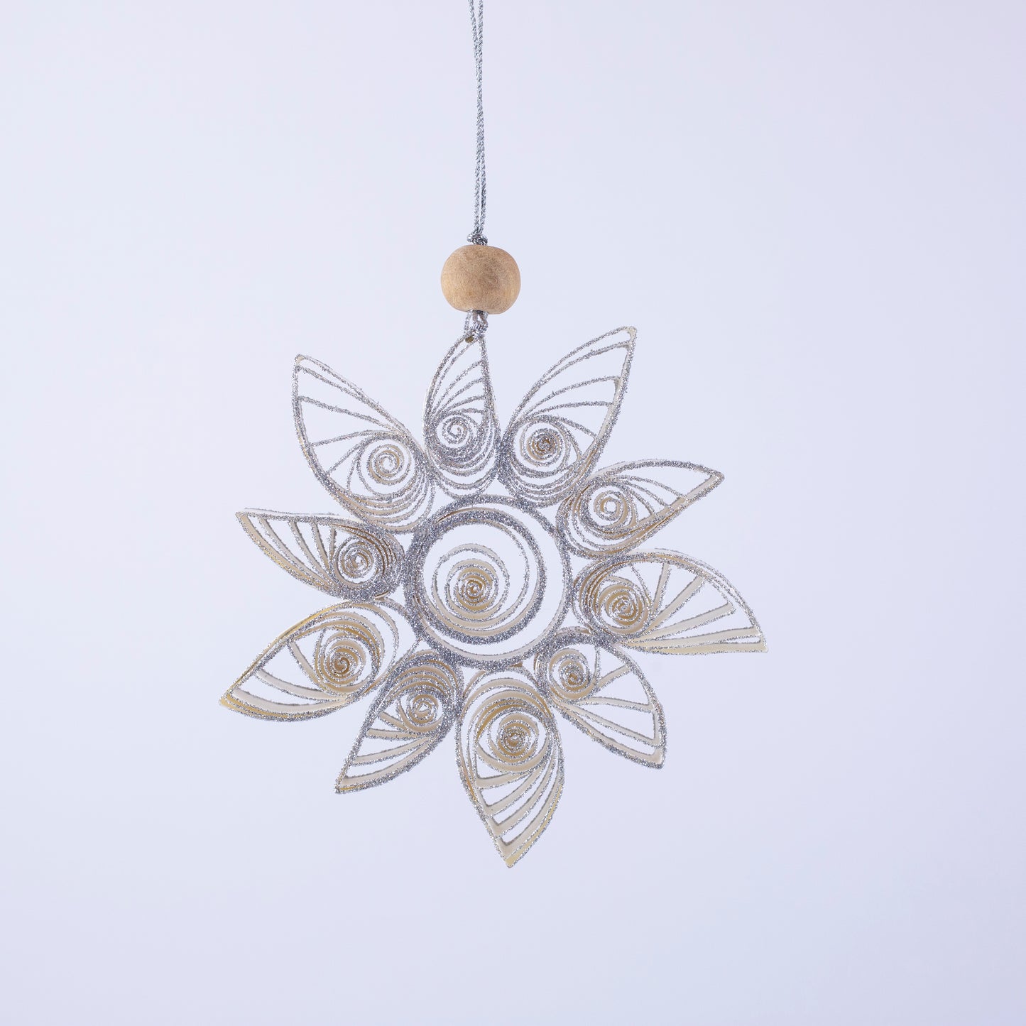 Quilling Snowflake "Aubin" white with silver glitter - 4 inch Ø | Christmas / Winter