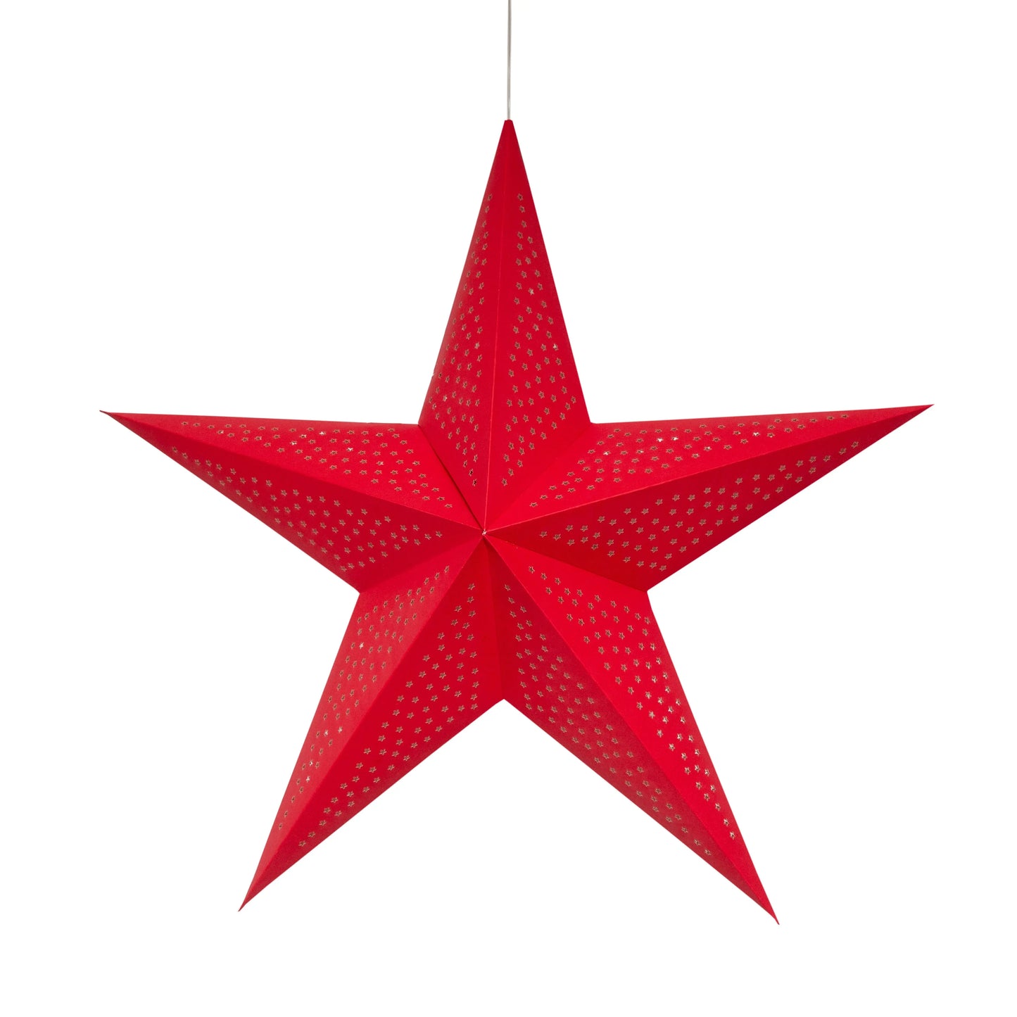 Red 24-inch Artschatz paper star with five pointed perforated design hanging. - Stella 5 Pointer 24" Red