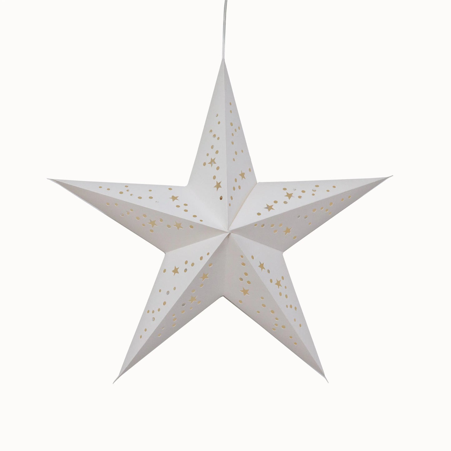 White 15" 5-point paper star with perforated designs by Artschatz hanging ornament. - Twinkle Star 5 Point 15" White