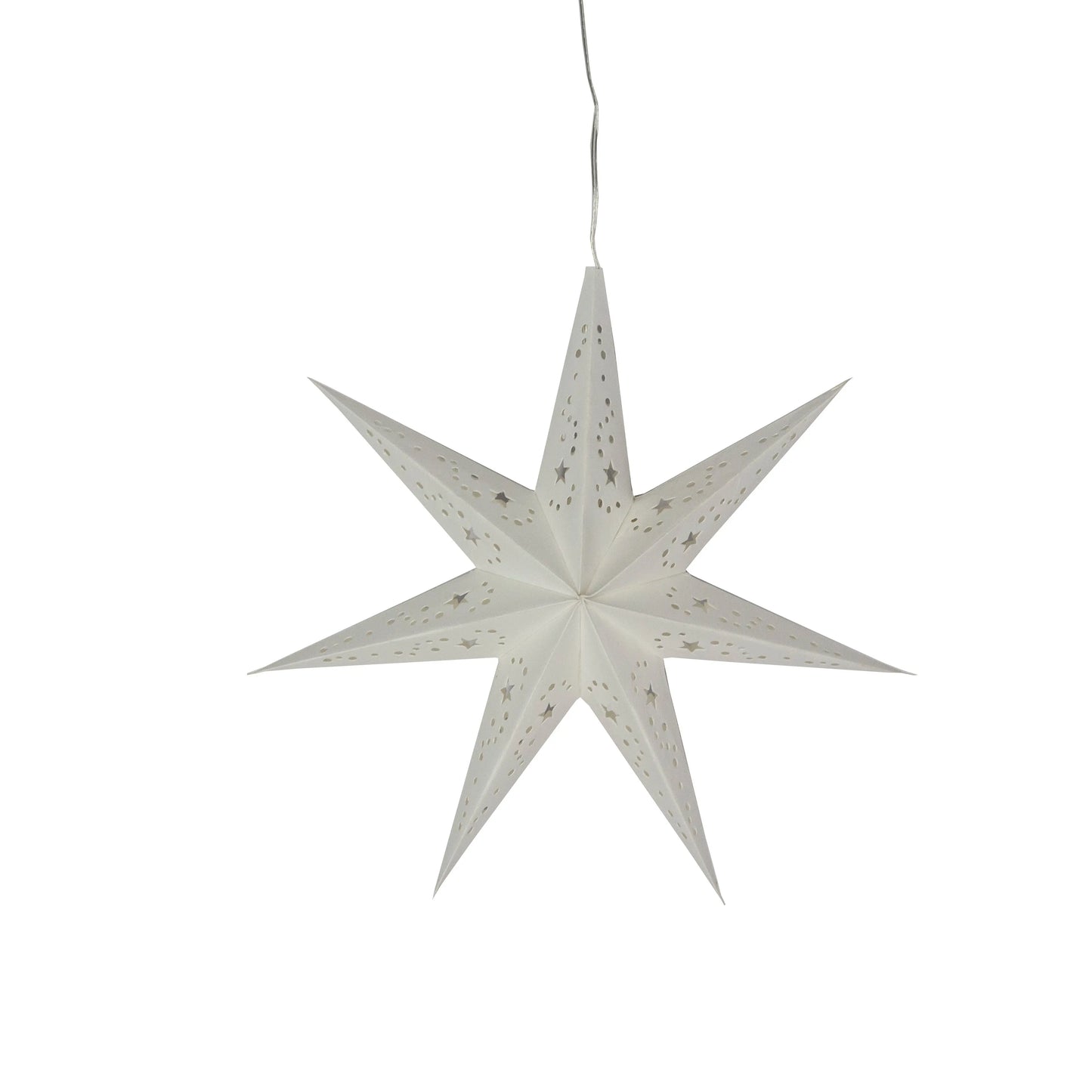 Artschatz white 9-inch 7-point paper star with perforated twinkle design hanging decoration. - Twinkle Star 7 Point 9" White
