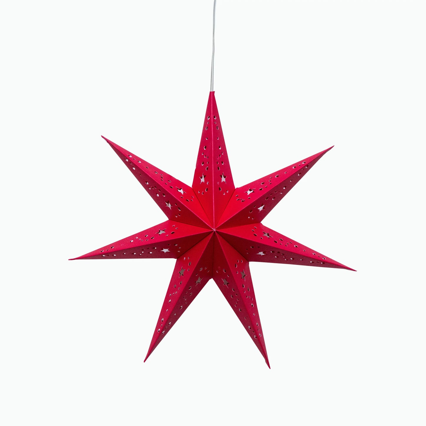 Red 9-inch 7-point paper star with cutout patterns, Artschatz hanging decoration. - Twinkle Star 7 Point 9" Red