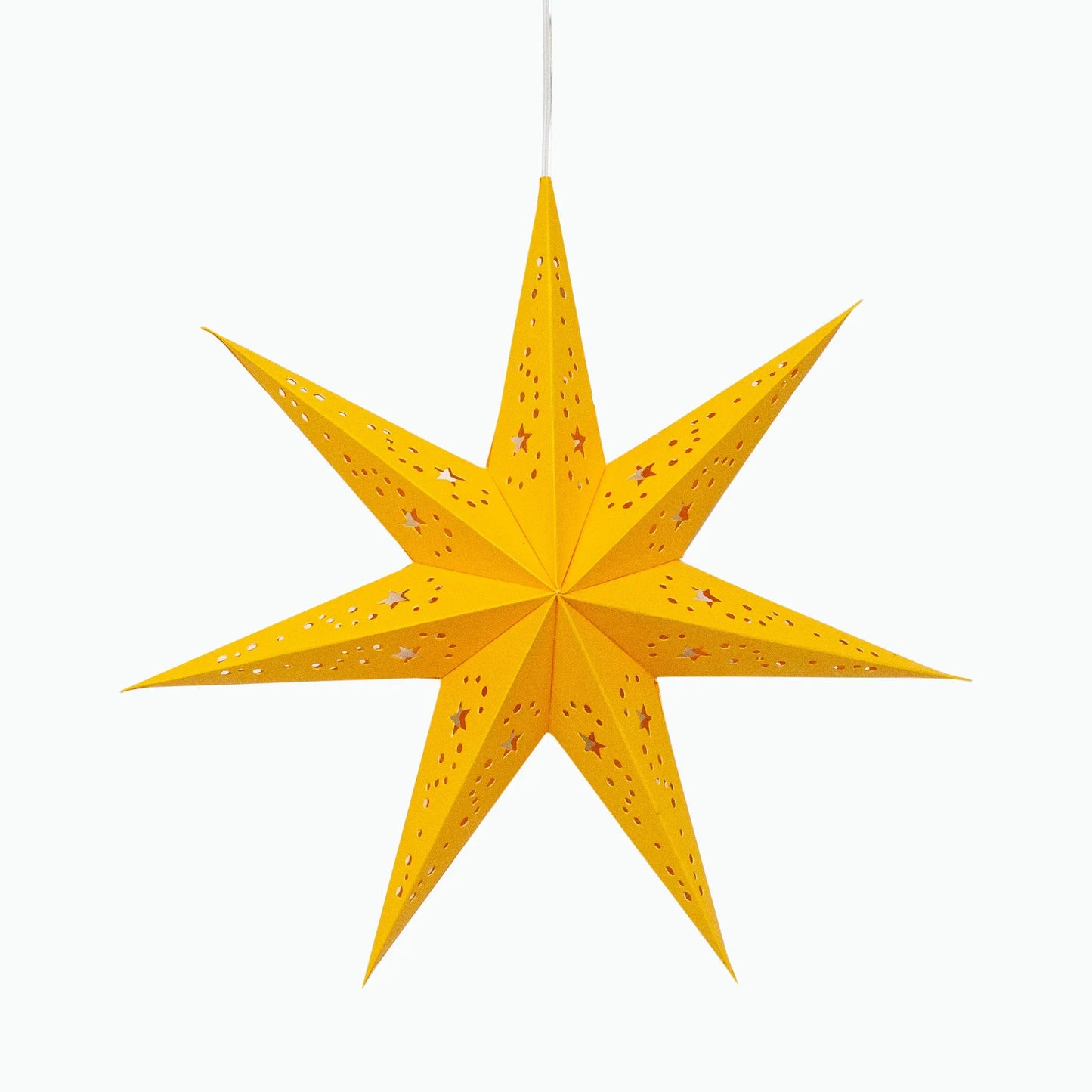 Artschatz 9-inch yellow 7-point paper star with twinkle light holes hanging decoration. - Twinkle Star 7 Point 9" Yellow