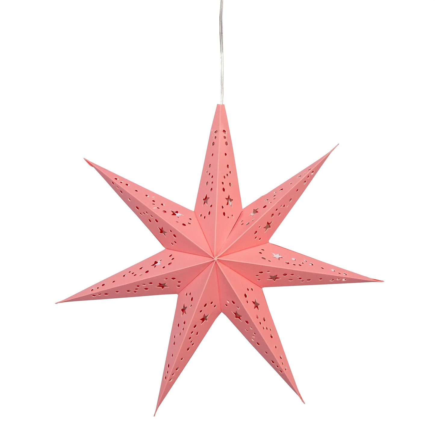 Pink 9-inch 7-point Artschatz paper star with cutout patterns and hanging cord. - Twinkle Star 7 Point 9" Pink
