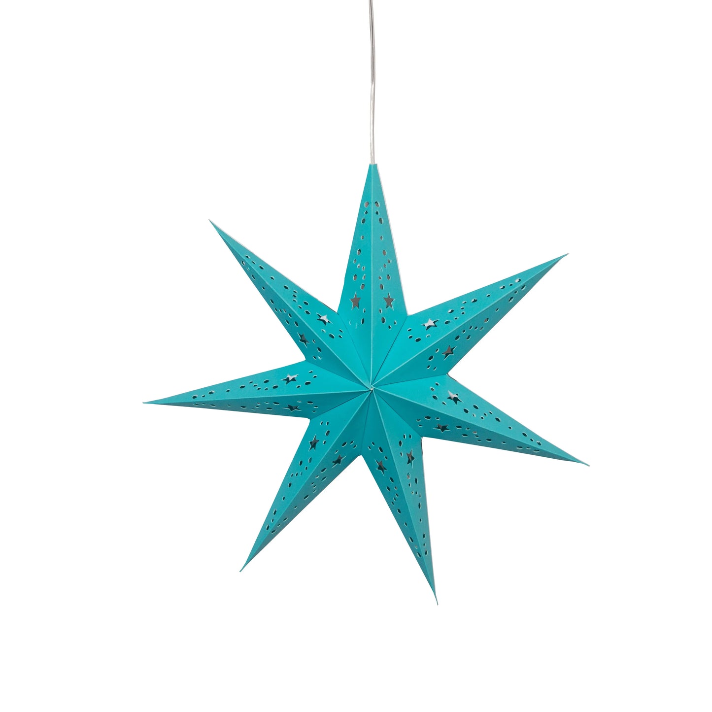 Teal 9" 7-point paper star lantern by Artschatz with perforated design and hanging cord. - Twinkle Star 7 Point 9" Teal