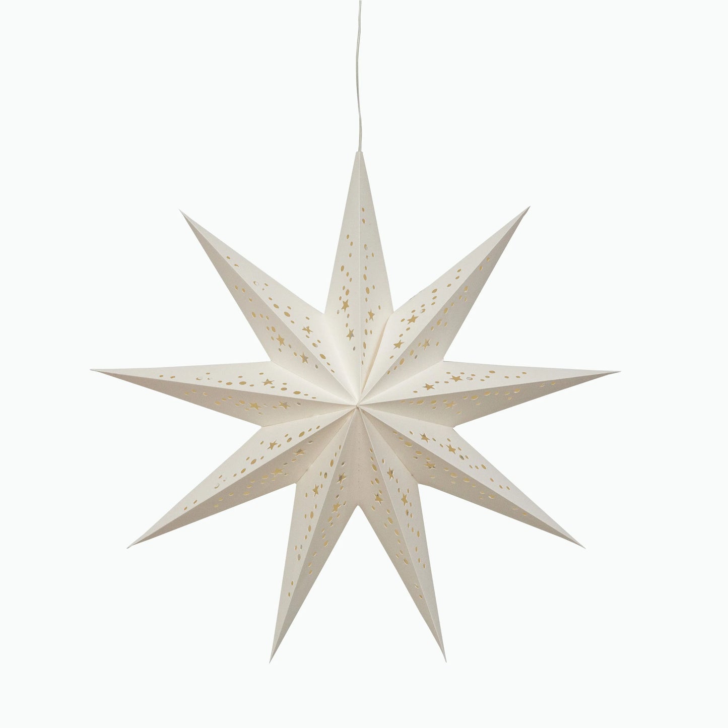 White 16-inch 9-point paper star lantern with perforated details by Artschatz. - Twinkle Star 9 Point 16" White