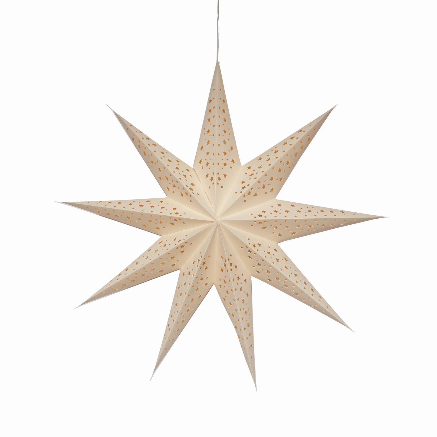 Cream-colored 25" 9-point Artschatz paper star with small cutout holes for light. - Twinkle Star 9 Point 25" Cream