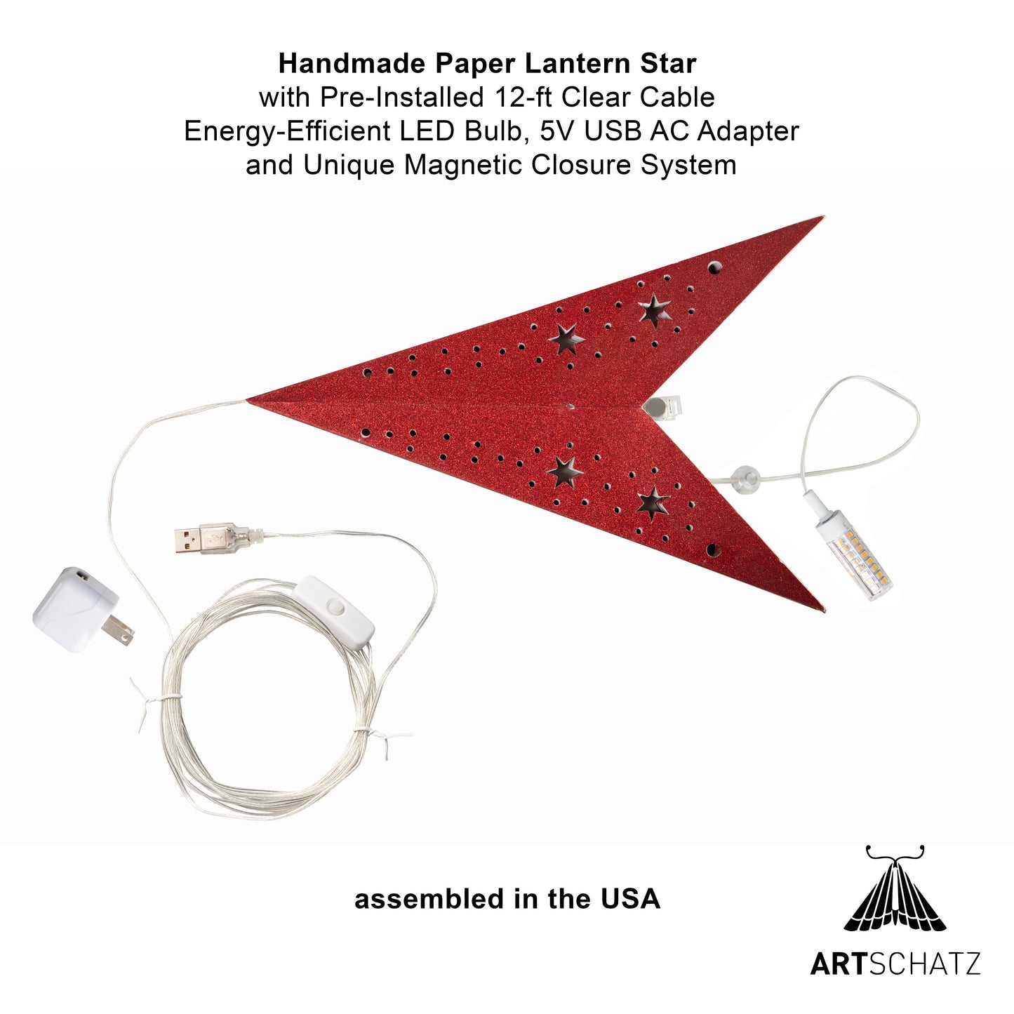 Twinkle Star 9 Point 25" Red w/ Glitter