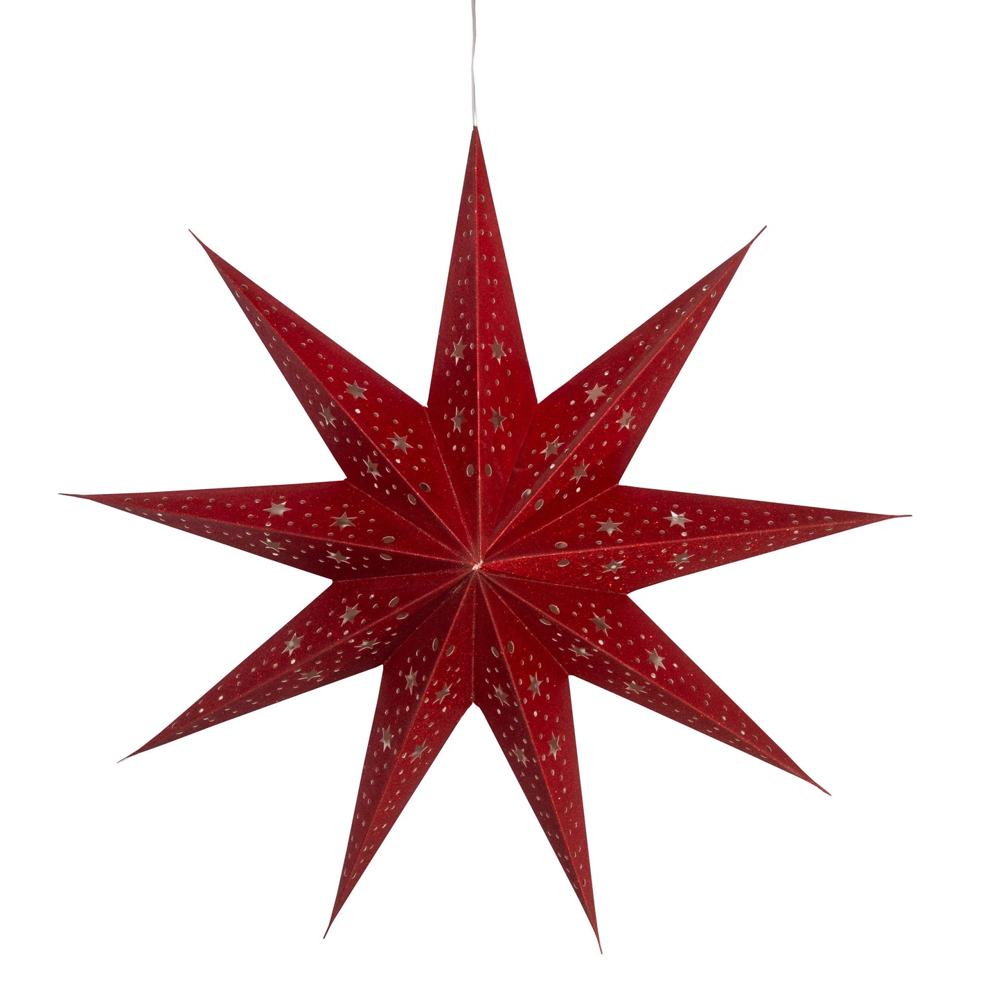 Red 25" 9-point glittered paper star hanging decoration by Artschatz. - Twinkle Star 9 Point 25" Red w/ Glitter