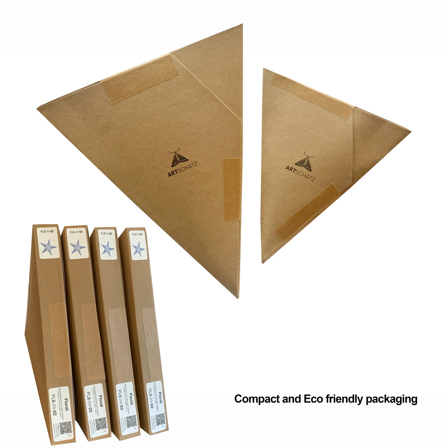 Artschatz compact eco-friendly brown kraft paper packaging for 9-point pride rainbow star. - Amitola Pride Star 9 Point 16" - Rainbow