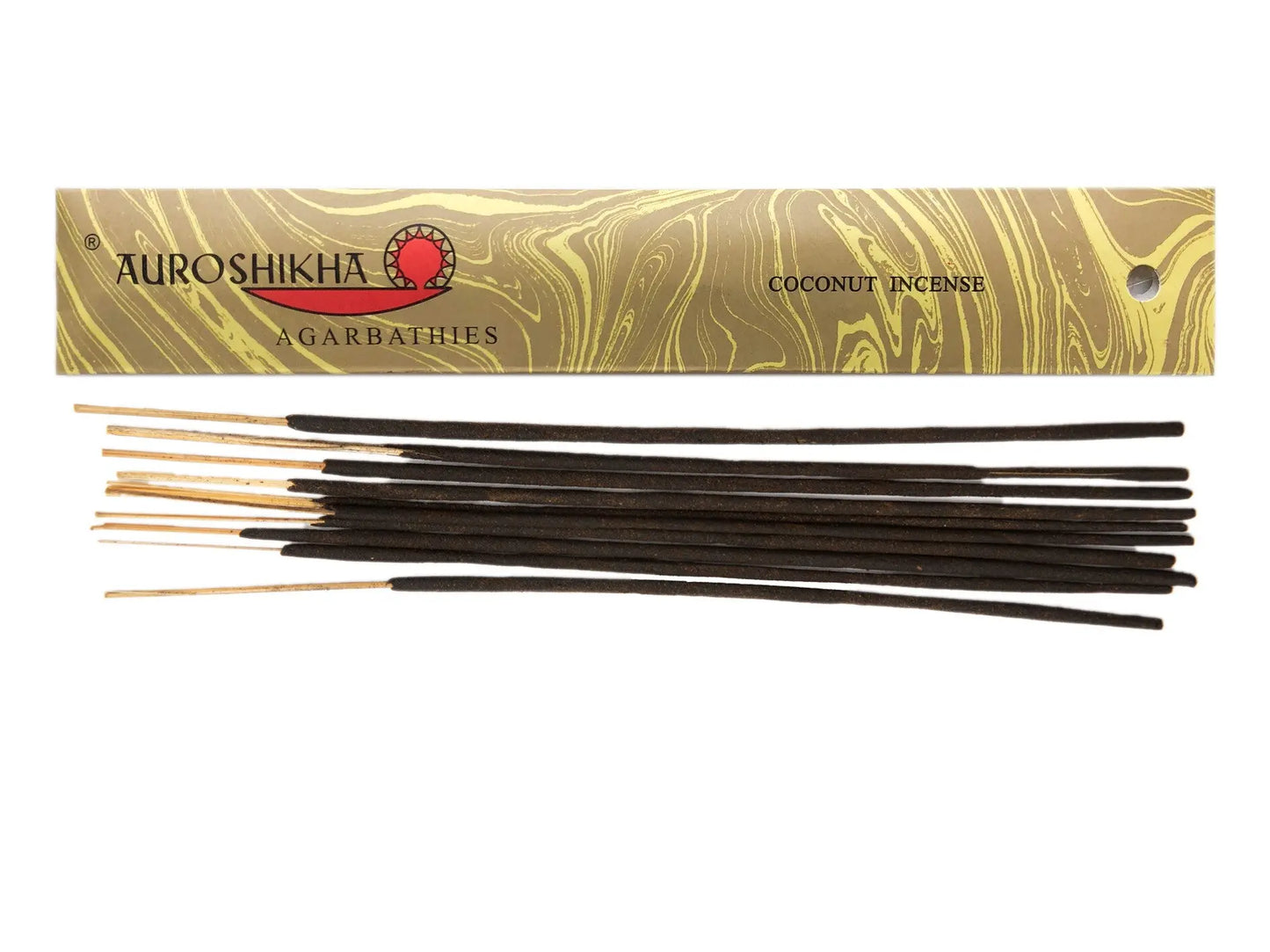 Auroshikha Artschatz Coconut incense sticks with gold and brown marbled packaging. - Coconut