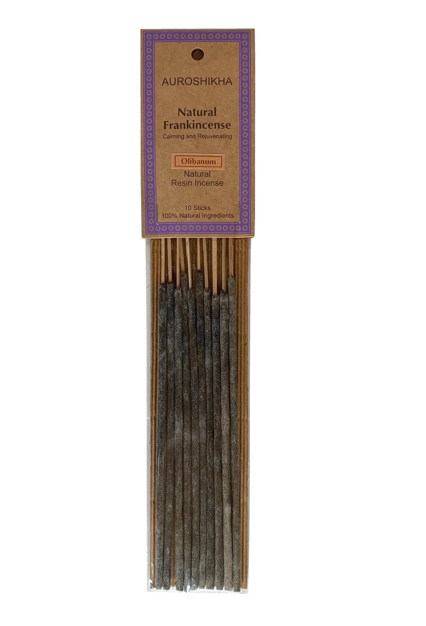 Auroshikha Frankincense Olibanum natural resin incense sticks with Artschatz label in brown and purple packaging. - Frankincense - Olibanum