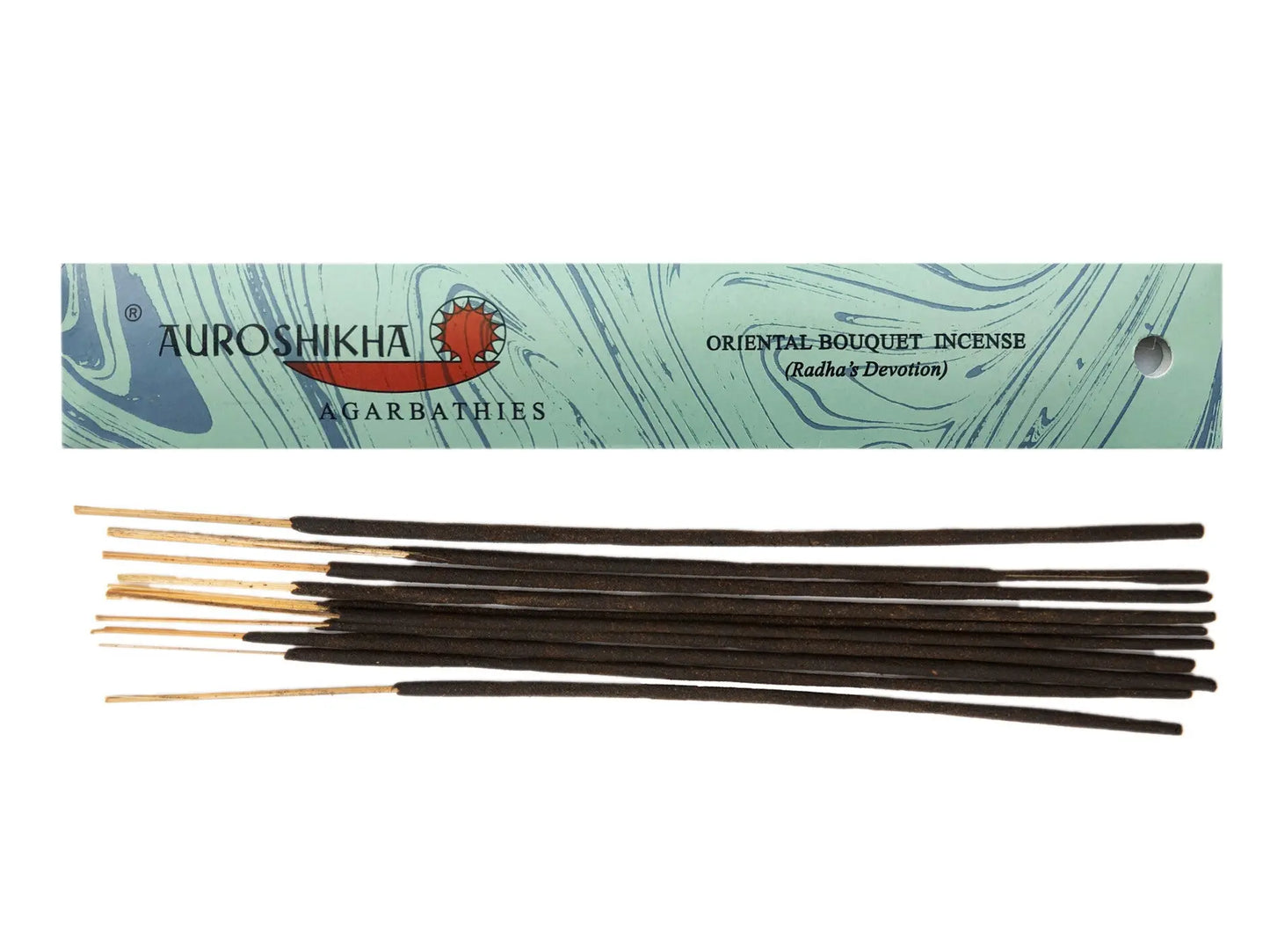 Auroshikha Artschatz Oriental Bouquet incense sticks with marbled blue-green packaging. - Oriental Bouquet