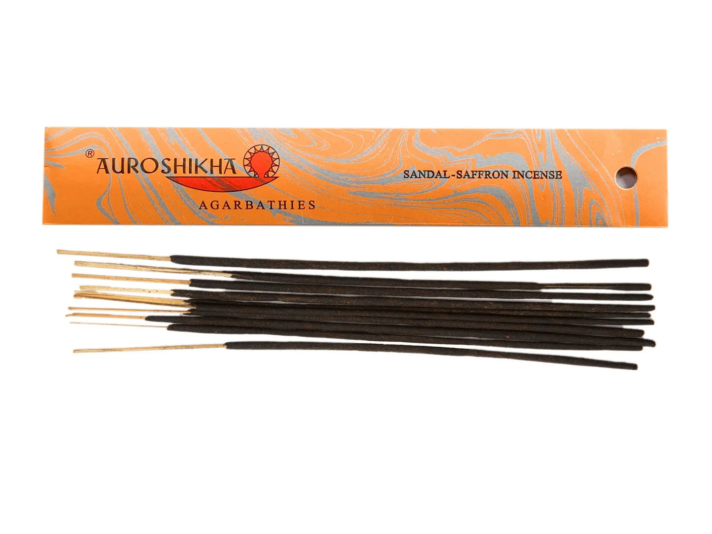 Auroshikha Sandal Saffron incense sticks with orange Artschatz patterned box. - Sandal Saffron