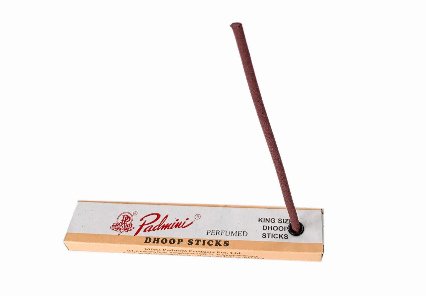 Padmini Dhoop incense stick burning in wooden holder with Artschatz branding, 5-inch king size. - Padmini - Dhoop Sticks King Size 5"