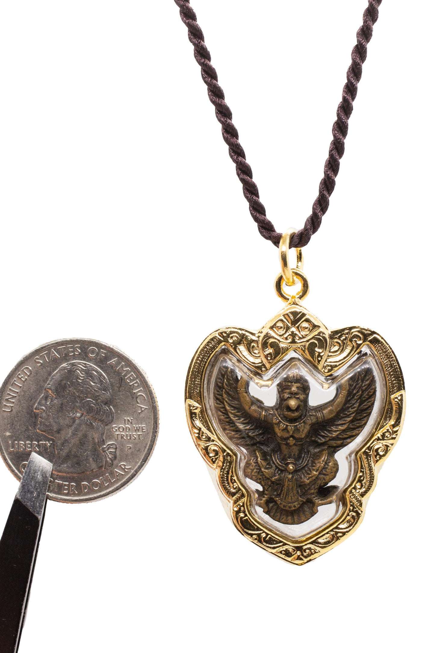 Artschatz - Golden Amulet Garuda. Khagesvara, Vahana of Vishnu, Suparna, Thai Buddha Pendant