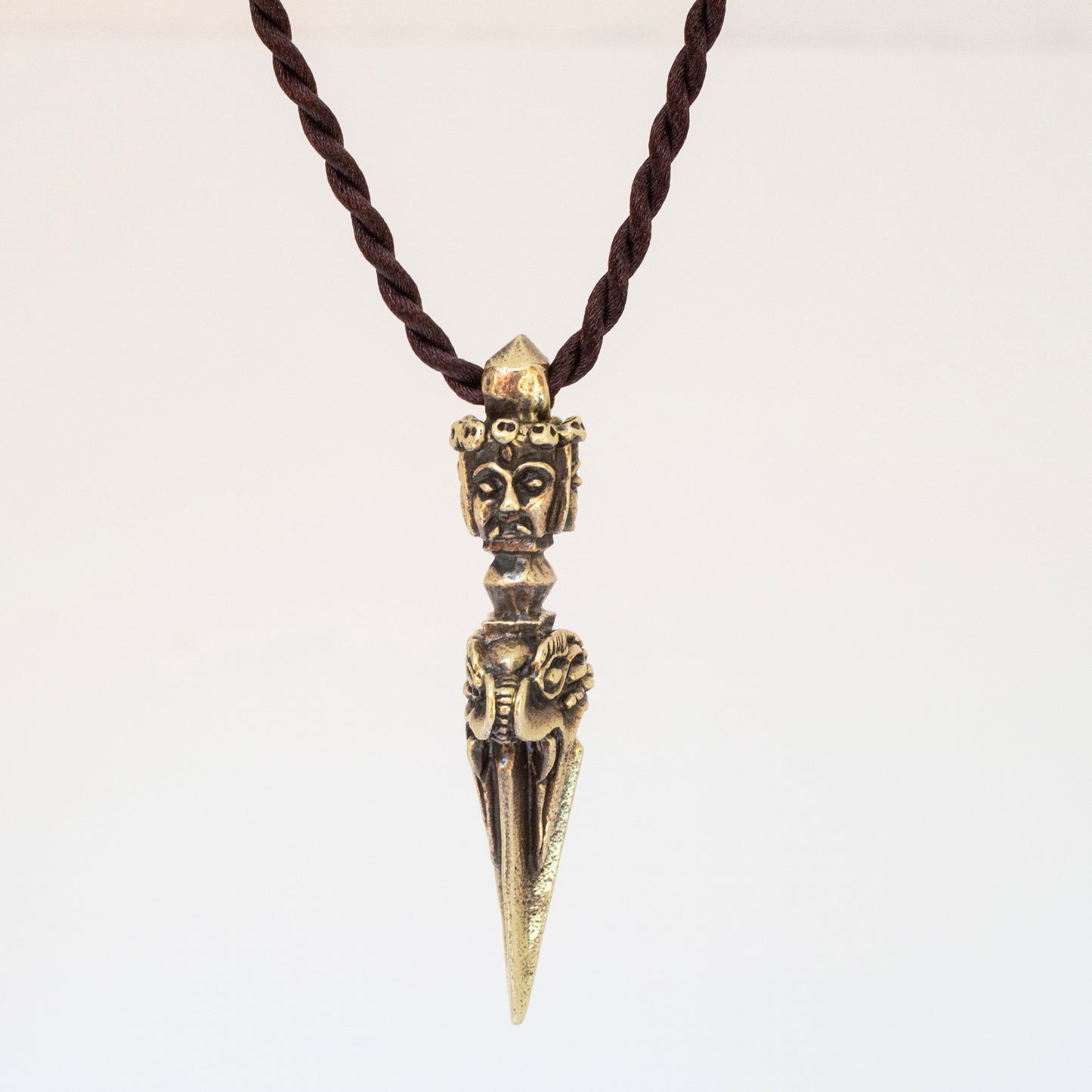 Kila Phurba Dagger with Three Buddha Heads Brass Pendant Necklace