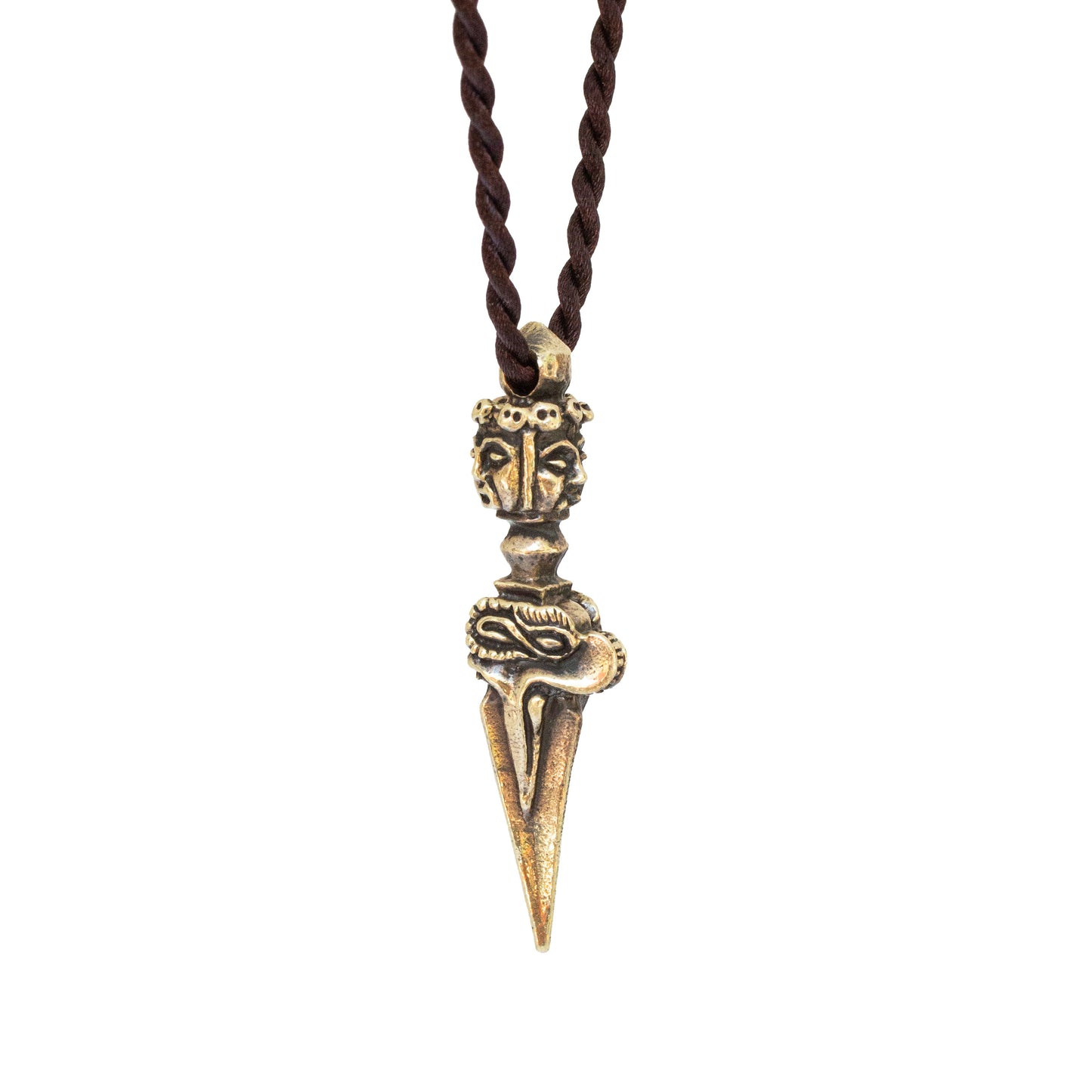 Kila Phurba Dagger with Three Buddha Heads Brass Pendant Necklace