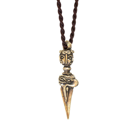 Kila Phurba Dagger with Three Buddha Heads Brass Pendant Necklace
