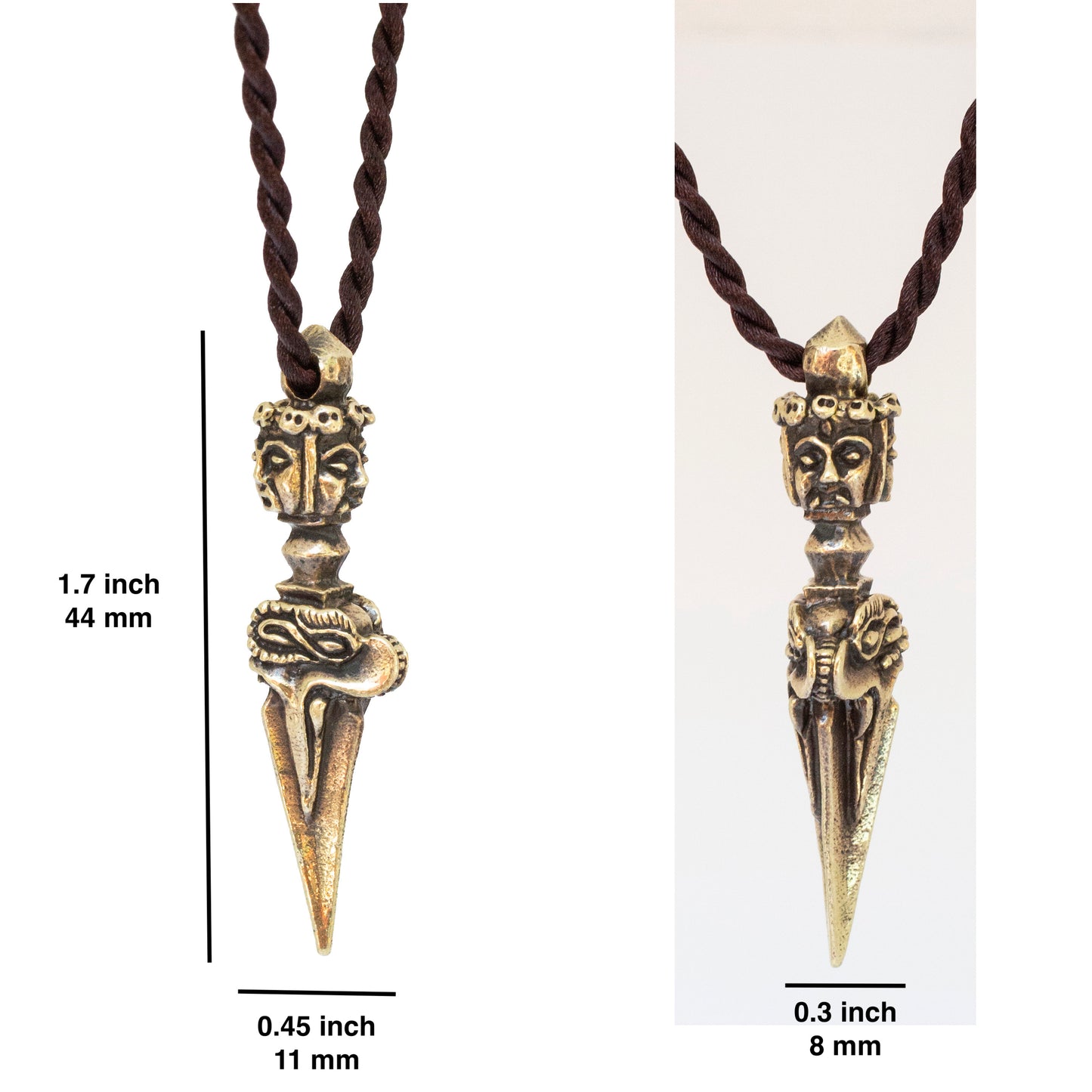 Kila Phurba Dagger with Three Buddha Heads Brass Pendant Necklace