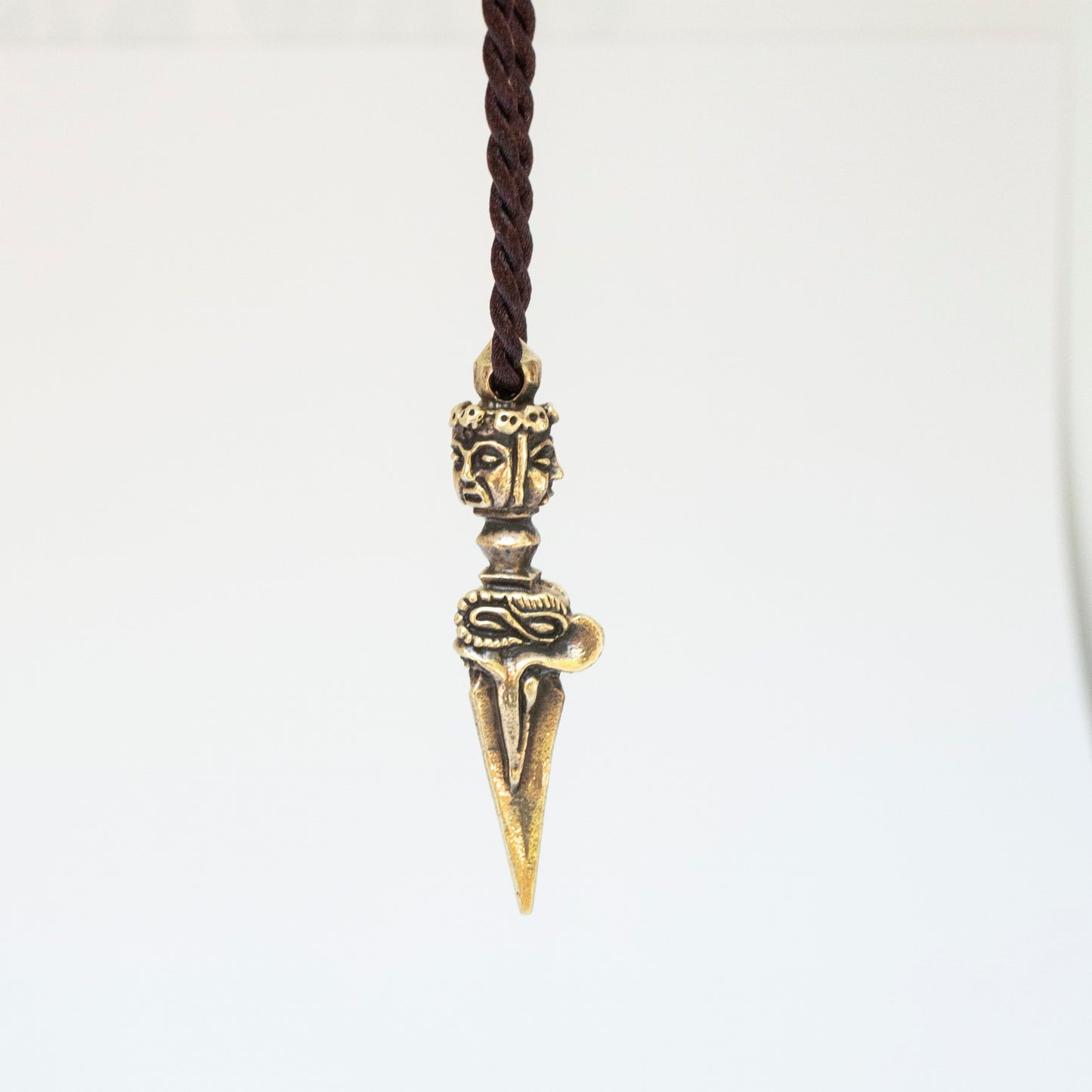 Kila Phurba Dagger with Three Buddha Heads Brass Pendant Necklace