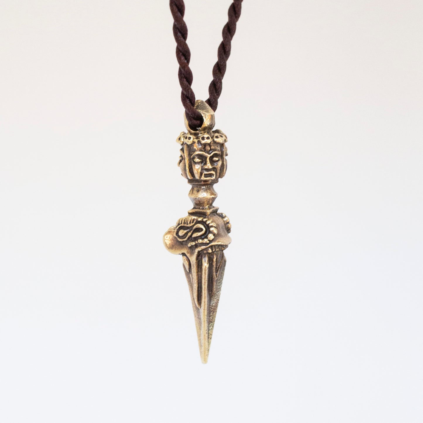 Kila Phurba Dagger with Three Buddha Heads Brass Pendant Necklace