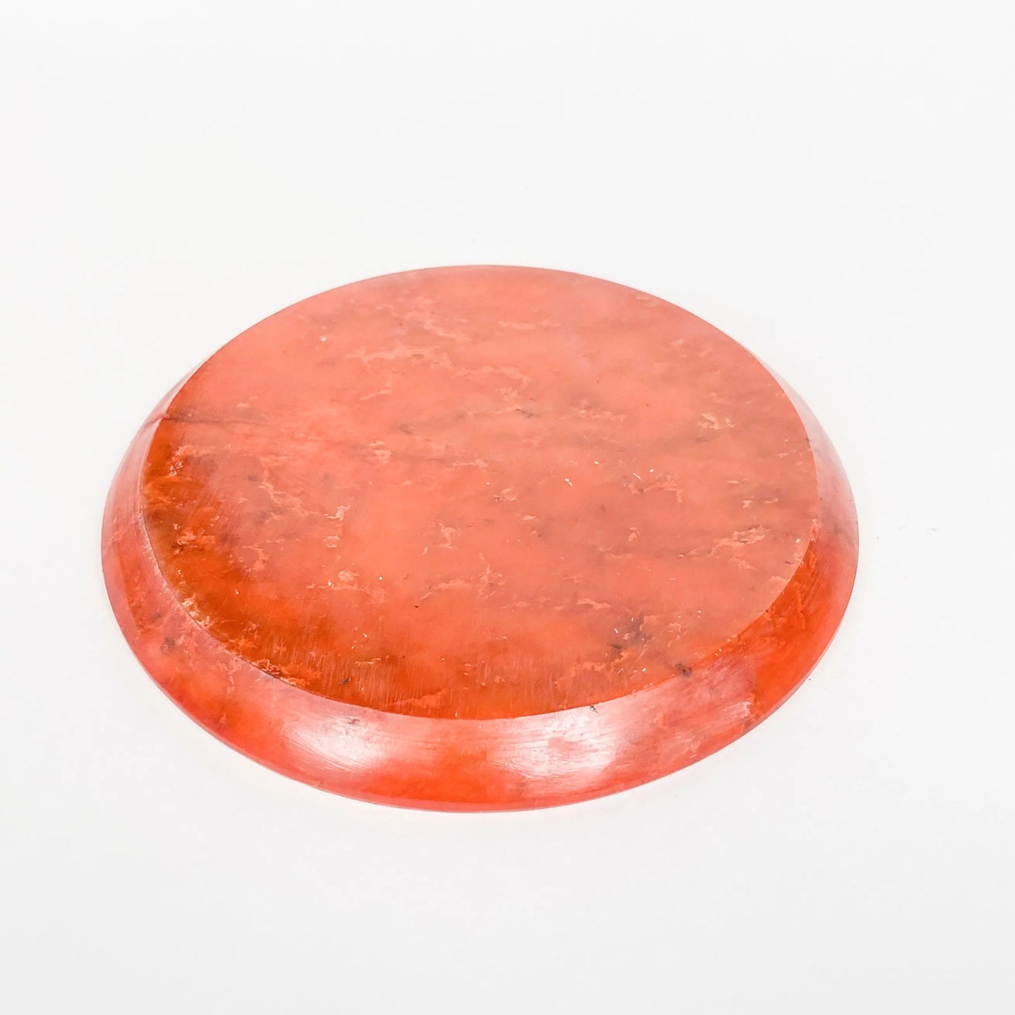 Saffron orange round Artschatz Flower of Life incense holder with smooth polished surface. - Flower of Life Incense Holder - Saffron Orange