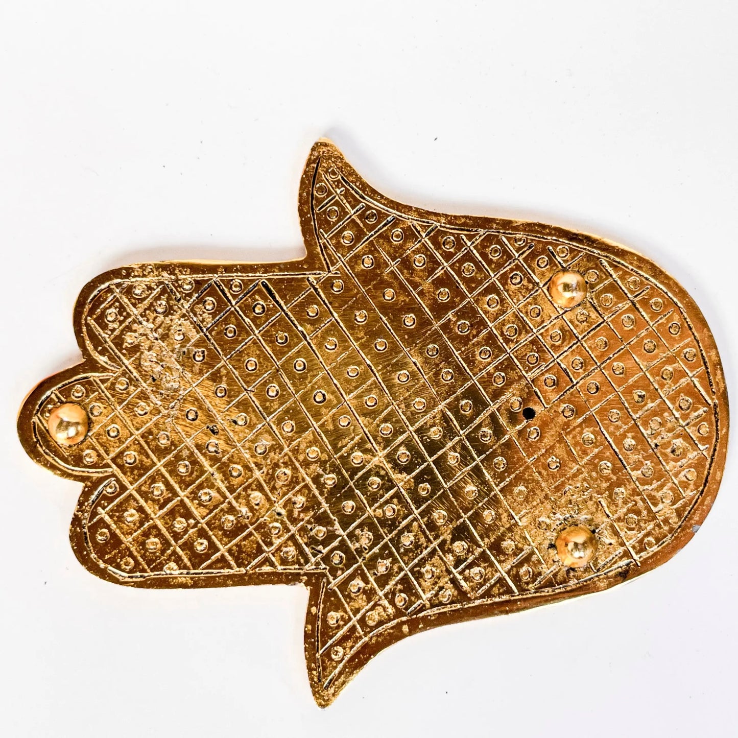 Gold-tone Hamsa hand incense holder with intricate lattice pattern by Artschatz. - Hamsa Hand - Gold - Incense Holder for Sticks and Cones