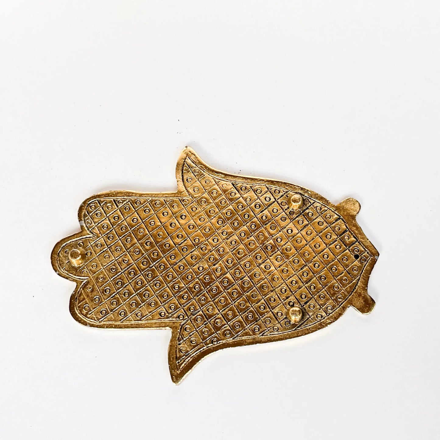 Gold Hamsa hand incense holder with intricate diamond pattern by Artschatz. - Hamsa Hand - Gold - Incense Holder for Sticks and Cones