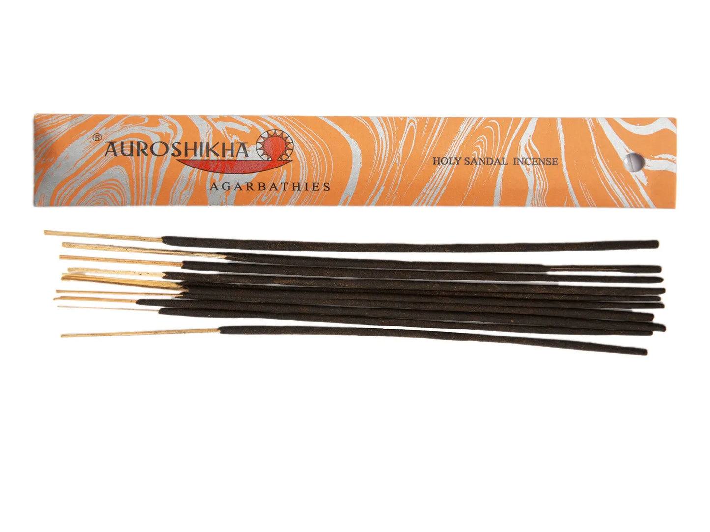 Auroshikha Artschatz Holy Sandal incense sticks with orange and white marbled packaging. - Holy Sandal