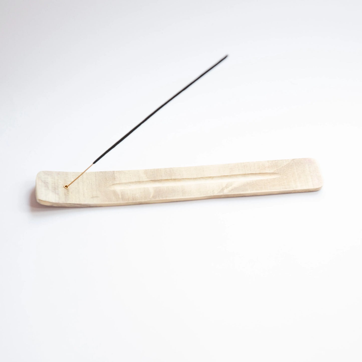 Natural beige Artschatz wooden incense holder with a slender groove and incense stick. - Natural Beige