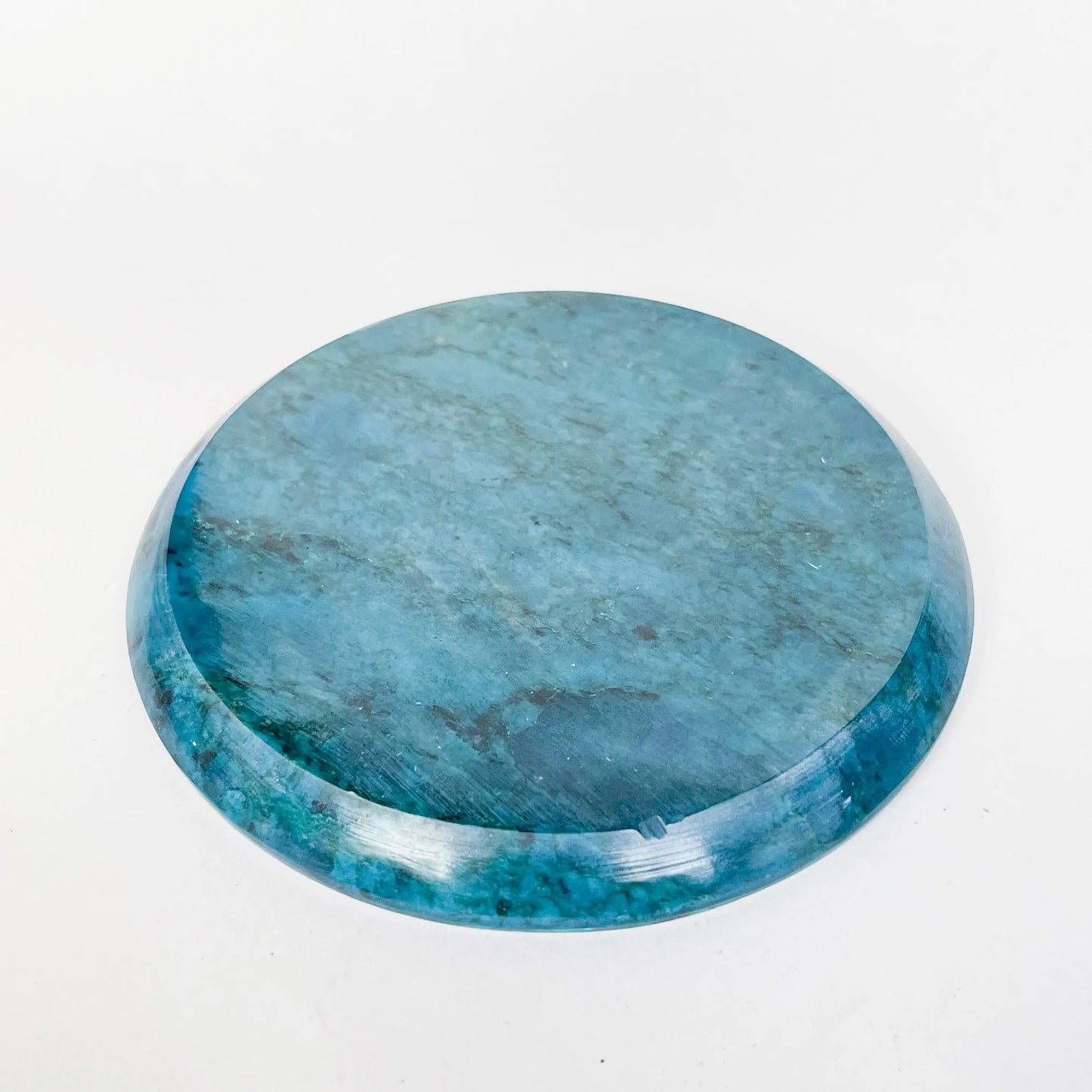 Teal polished circular incense holder with smooth finish, Artschatz Flower of Life design base. - Flower of Life Incense Holder - Teal
