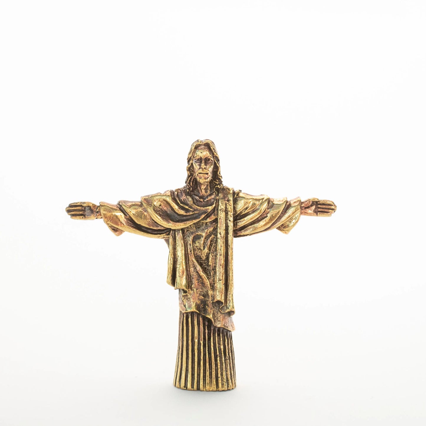 Brass statuette of Jesus with outstretched arms, detailed flowing robes, Artschatz design. - Jesus - Brass Small Statuette