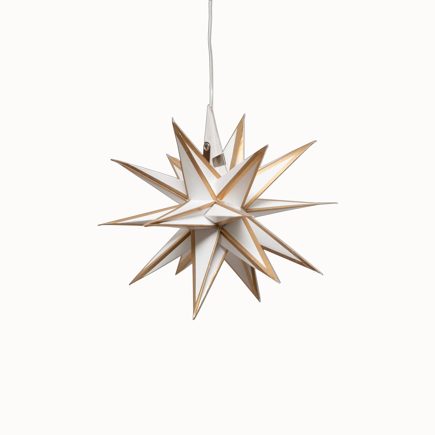 7-inch white and gold Moravian mini star paper lantern by Artschatz with hanging cord. - Moravian Mini Star 7" White/Gold
