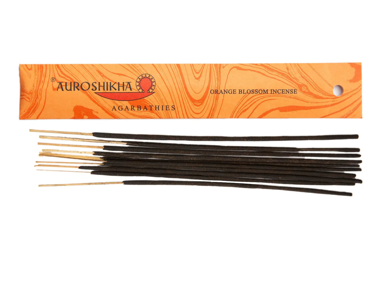 Auroshikha Orange Blossom Artschatz incense sticks with orange marbled box packaging. - Orange Blossom