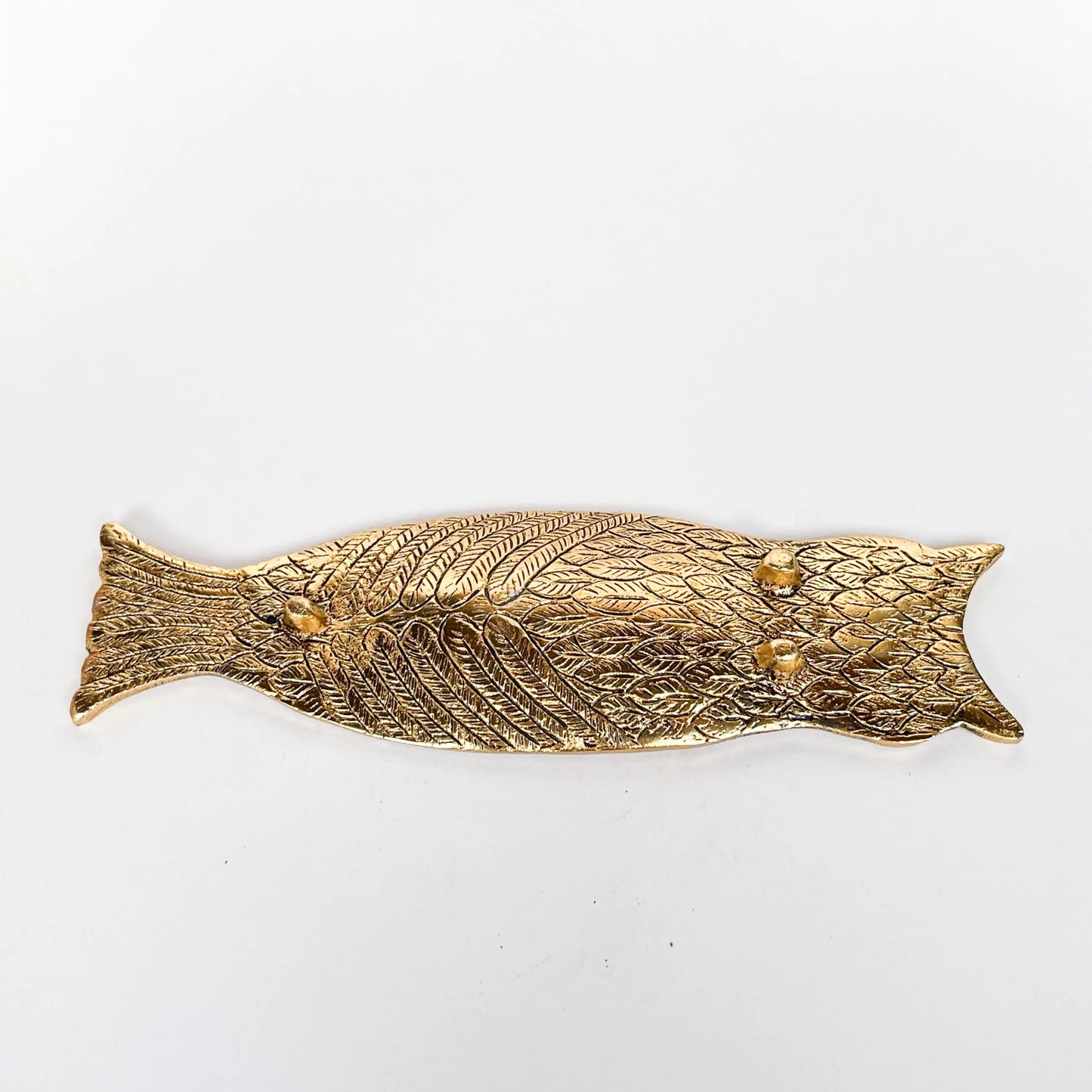 Gold-toned Artschatz owl incense holder with detailed feathers and elongated shape. - Owl Incense Holder - Gold - Long