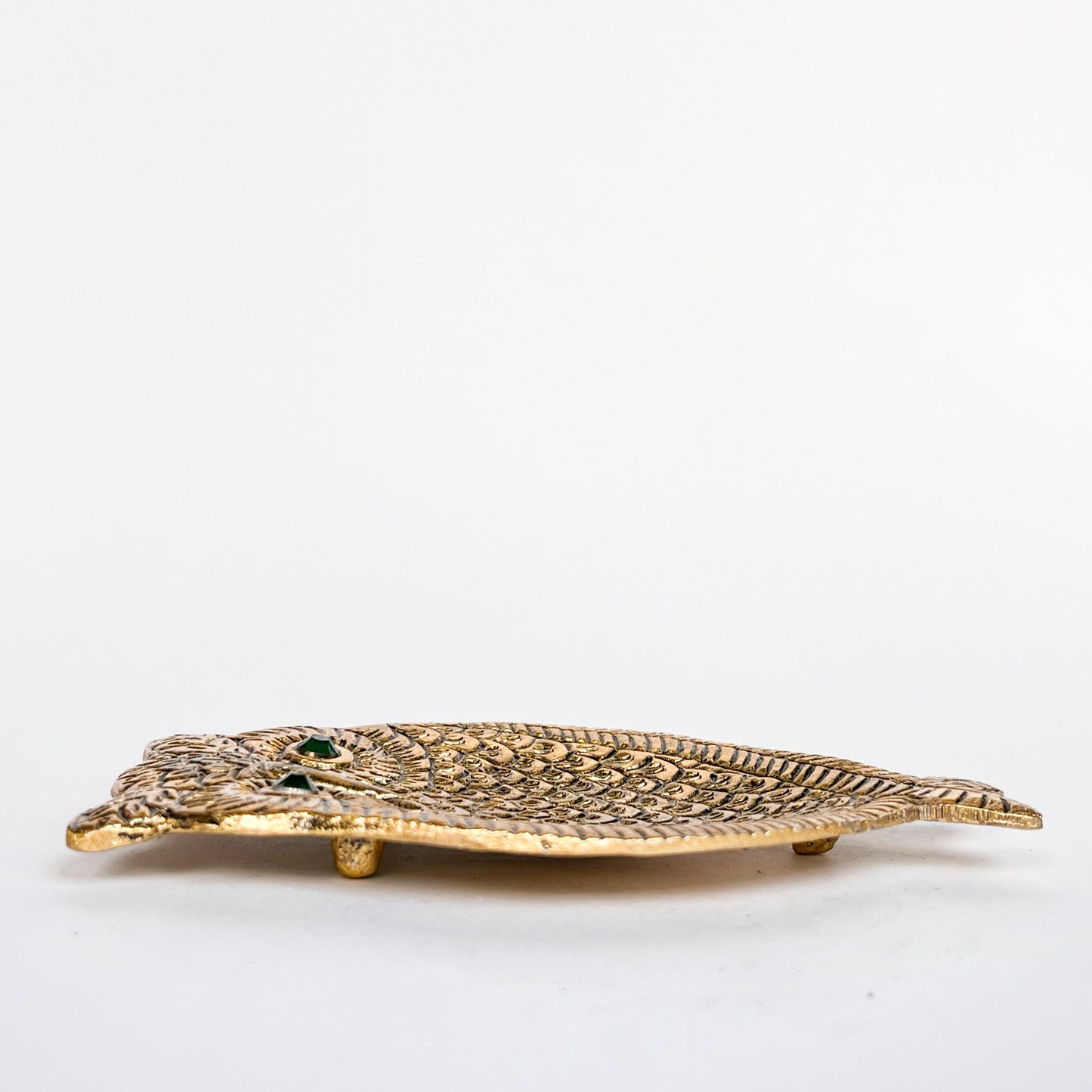 Owl Incense Holder - Gold with Turquoise Eyes