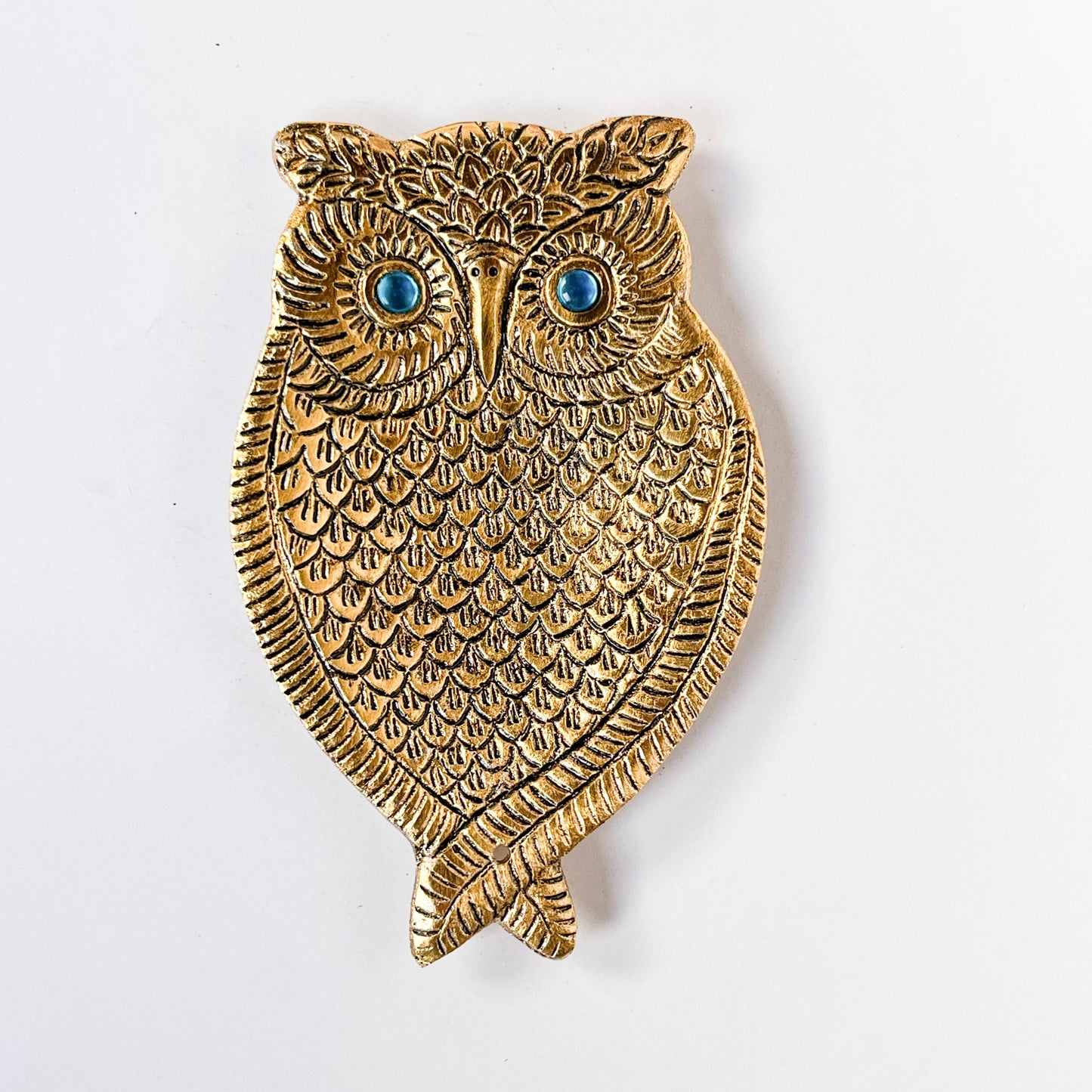 Owl Incense Holder - Gold with Turquoise Eyes