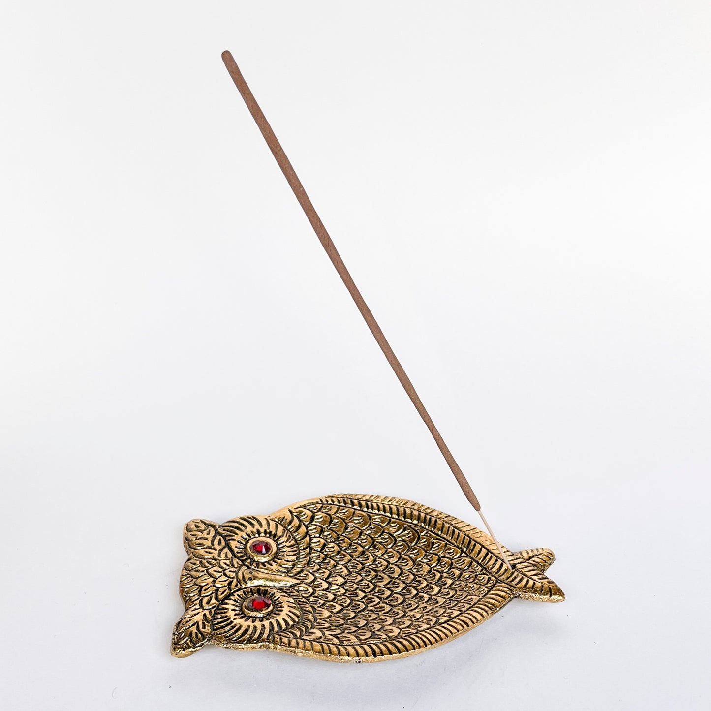 Owl Incense Holder - Gold with Red Eyes