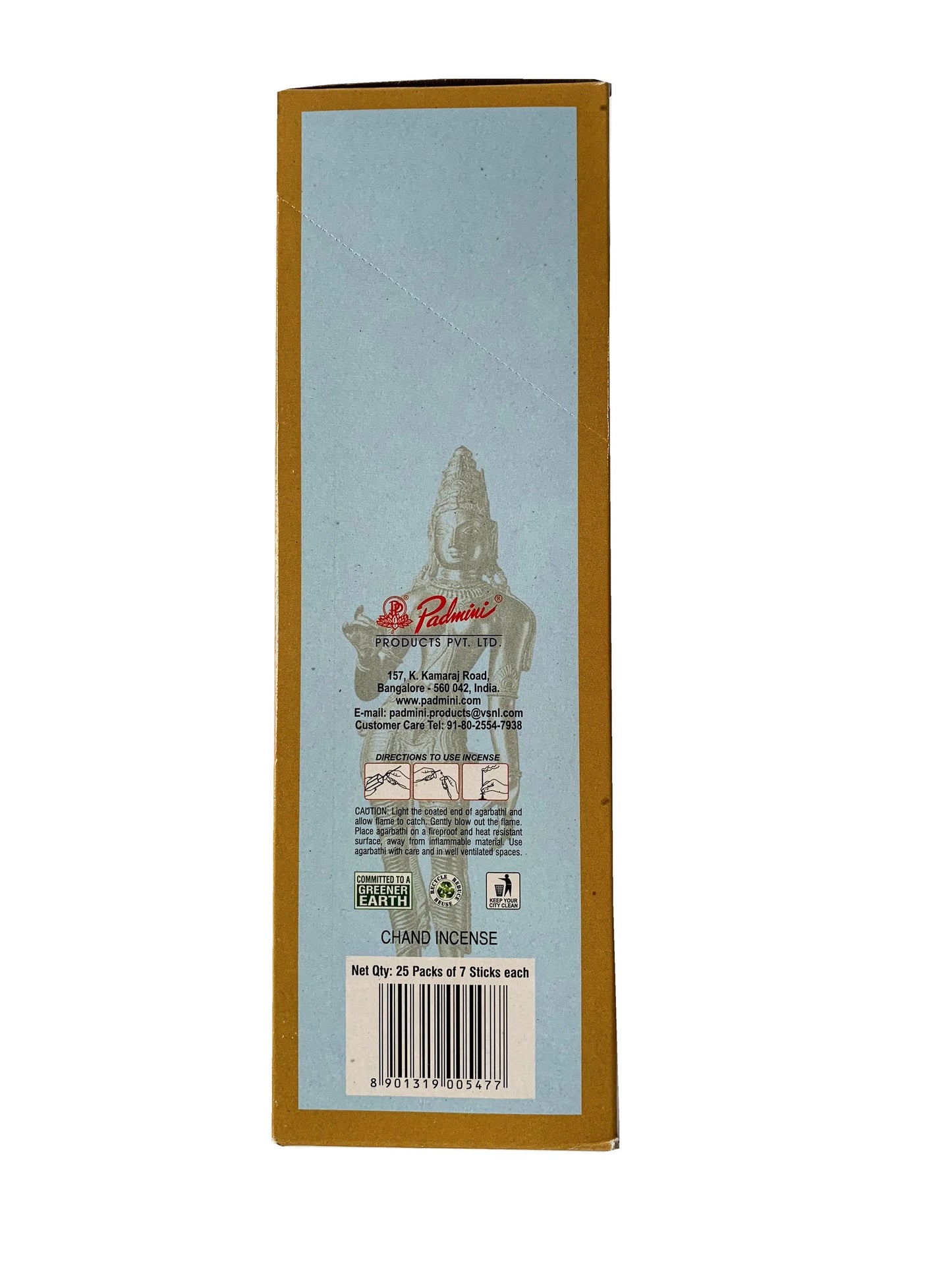Chand Padmini incense sticks packaging with Artschatz branding and barcode on light blue background. - Chand ~ Padmini Incense Sticks